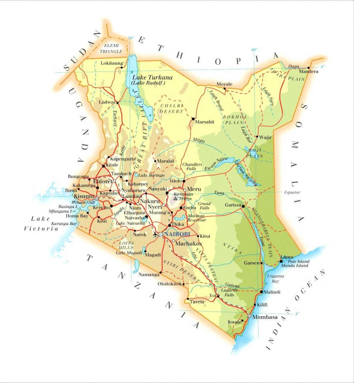 Kenya fysiske funksjoner kart