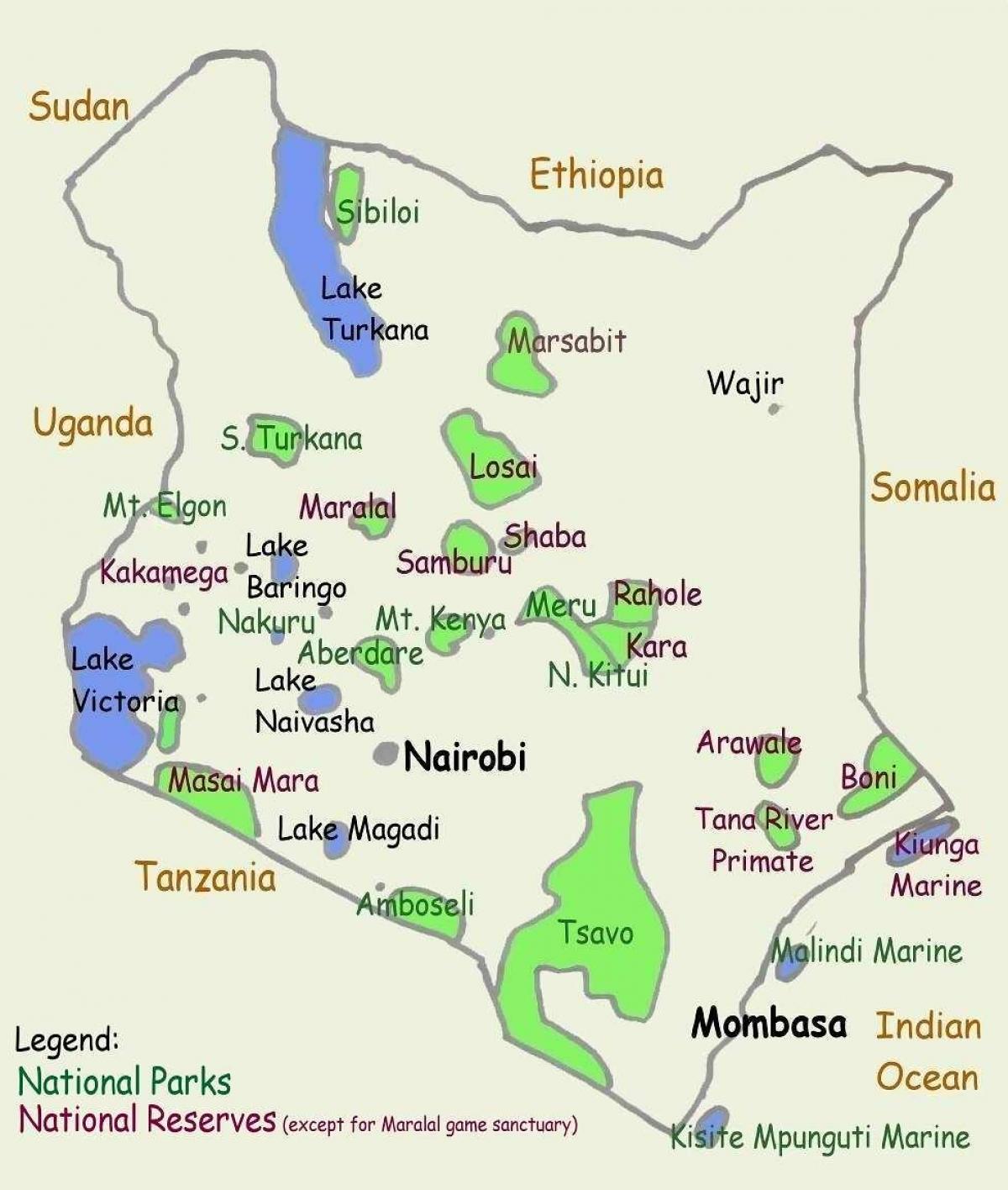 kart over innsjøer i Kenya
