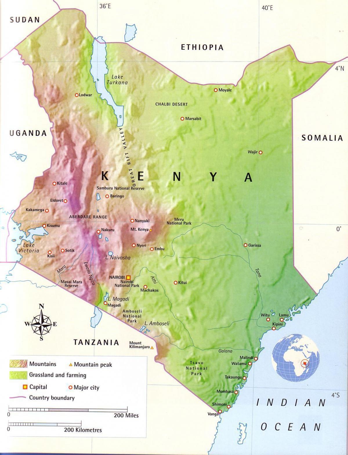 kart over Kenya fjell