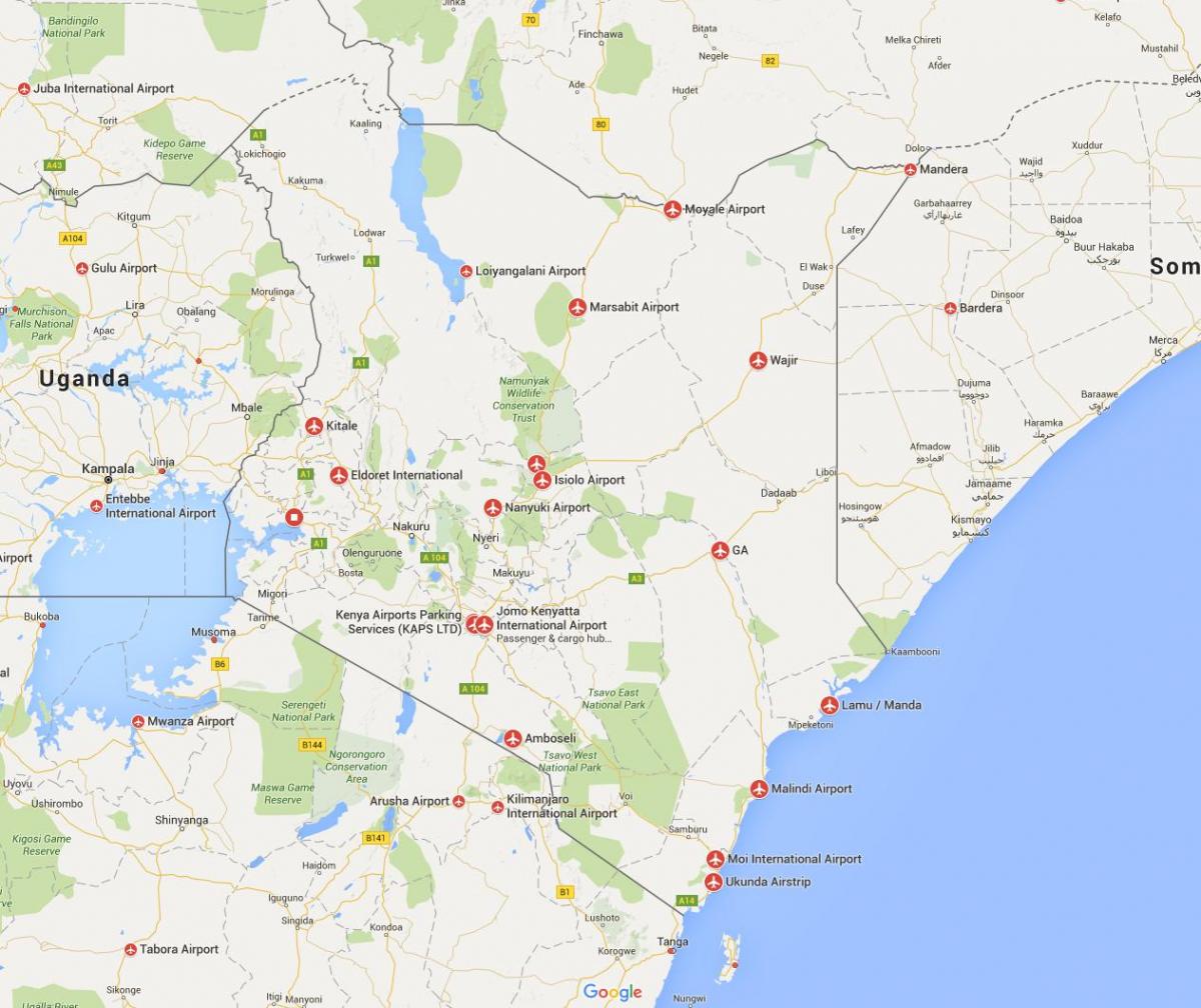 kart over Kenya flyplasser
