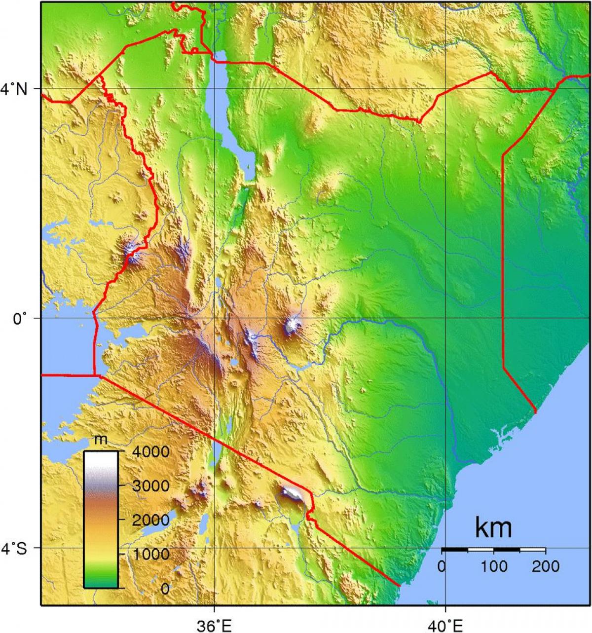 Kenya høyde kartet