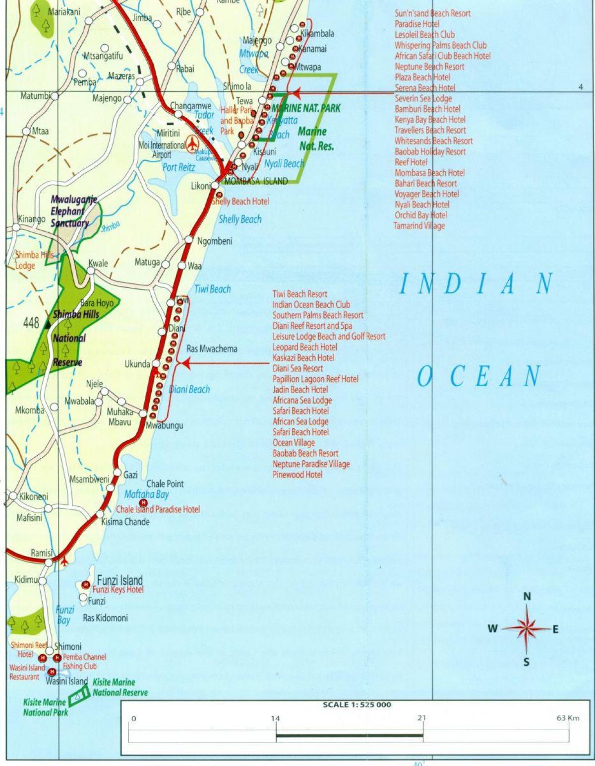 kart av Kenyanske kysten