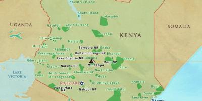 Kart over Kenya nasjonalparker og reservater