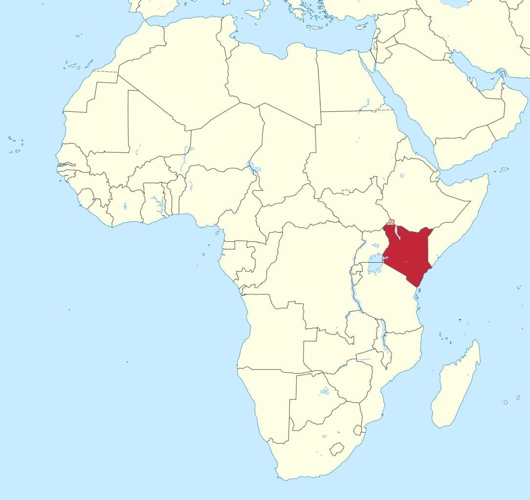 kart over afrika med Kenya uthevet