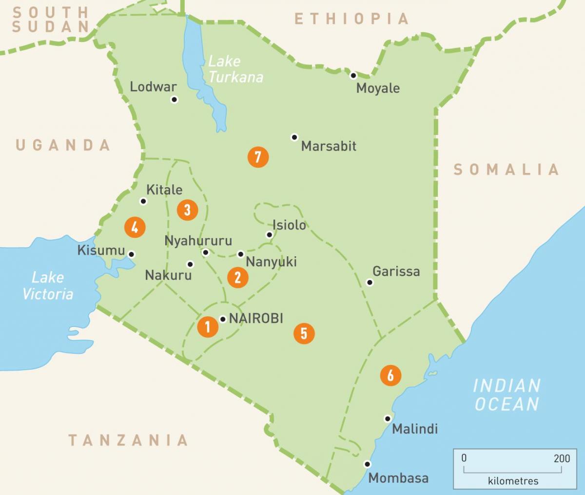 kart over Kenya viser provinser