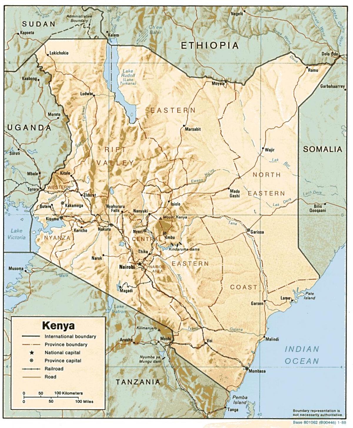 kart over Kenya viser større byer