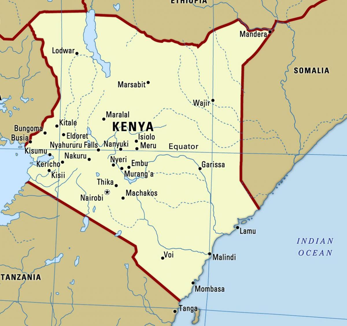 kart over Kenya med byer