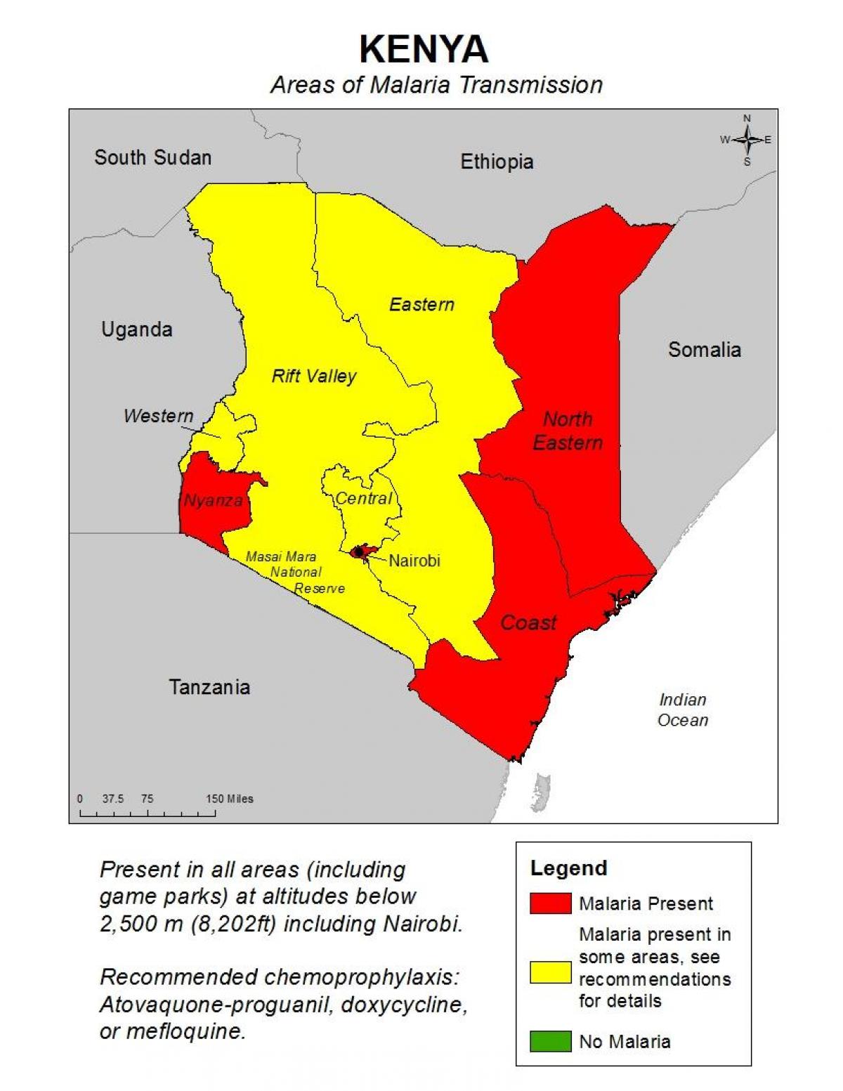 kart over Kenya malaria