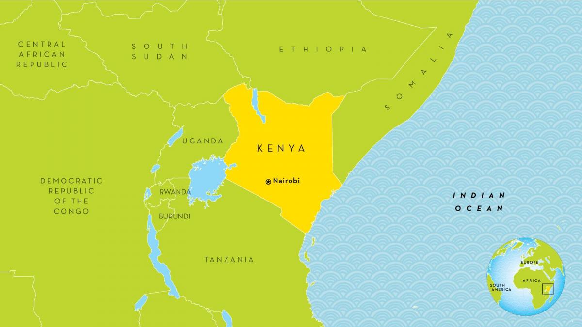 kart over Kenya og omkringliggende land