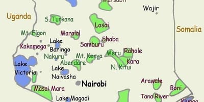 Kart over innsjøer i Kenya