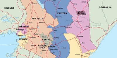 Kart over Kenya viser elver