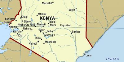 Kart over Kenya med byer