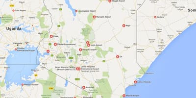 Kart over Kenya flyplasser