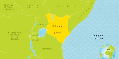 Kart over Kenya og omkringliggende land