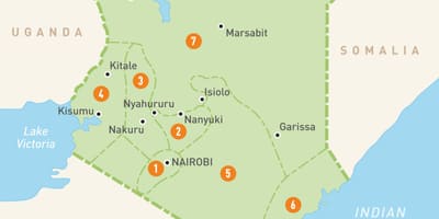 Kart over Kenya regioner