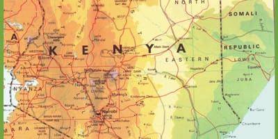 Kart over Kenya som viser byer